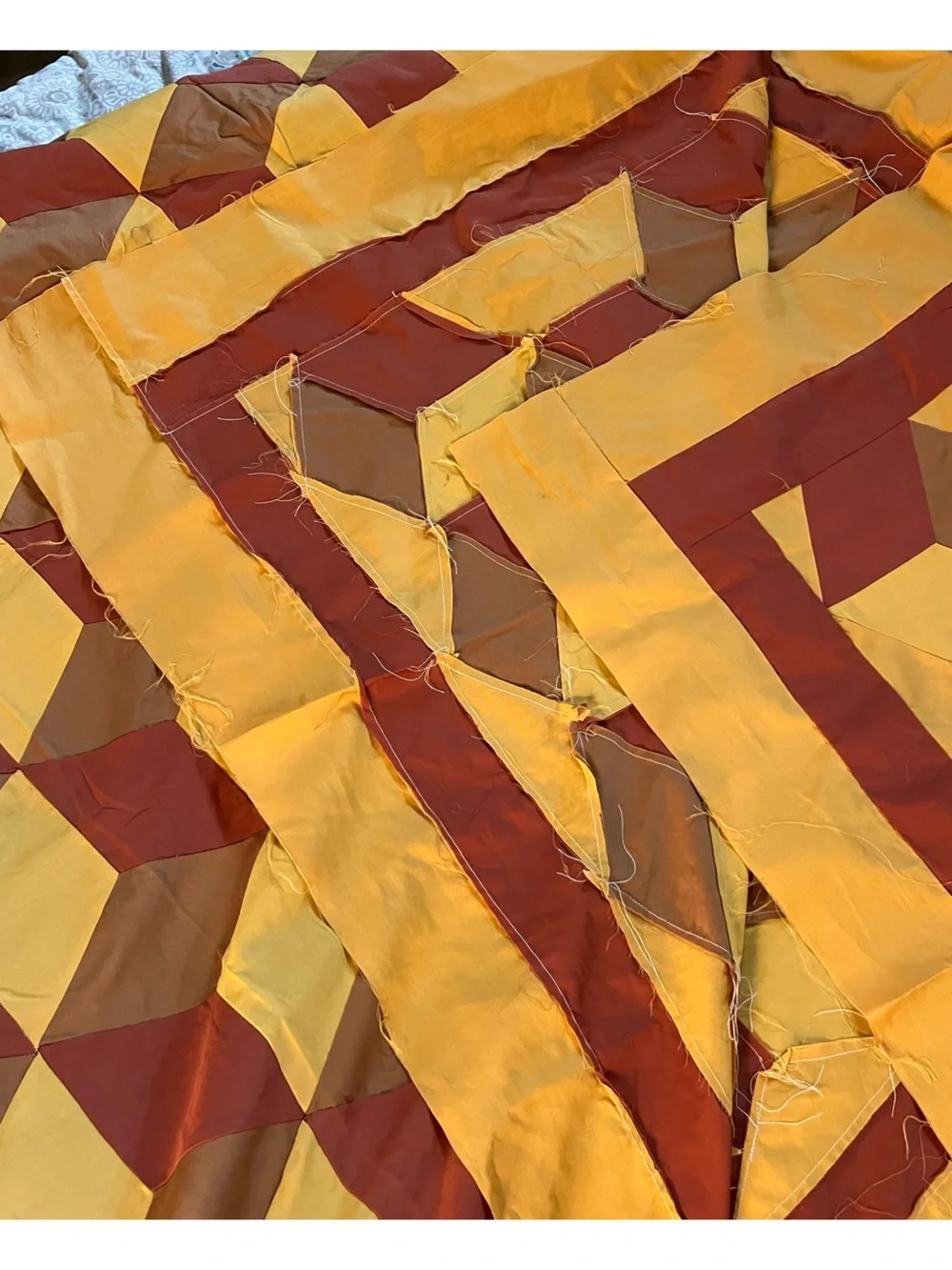 Hand crafted Quilt top - machine sewn, geometric pattern, cotton 66”x 98”